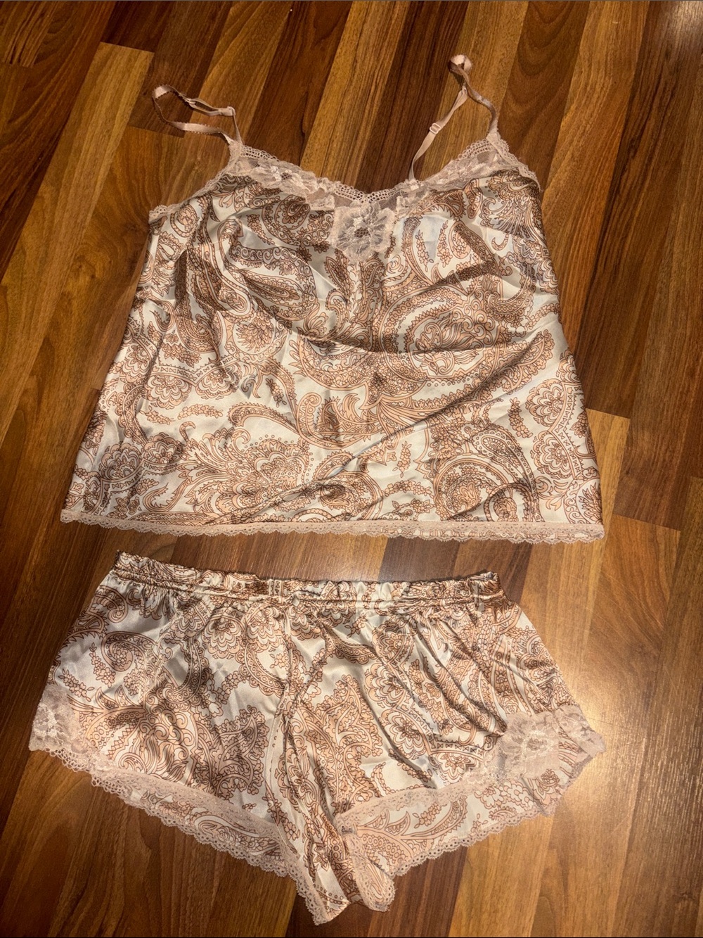 Victoria's Secret Pink & light aqua  Paisley Satin Cami and Short Pajama Set